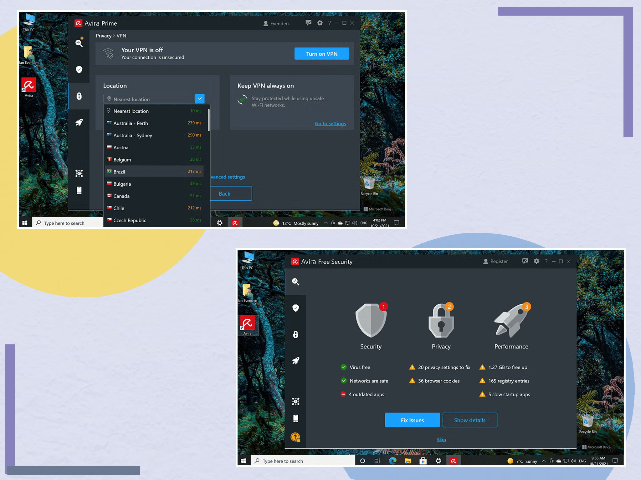اسکرین محیط آنتی ویروس آویرا Avira